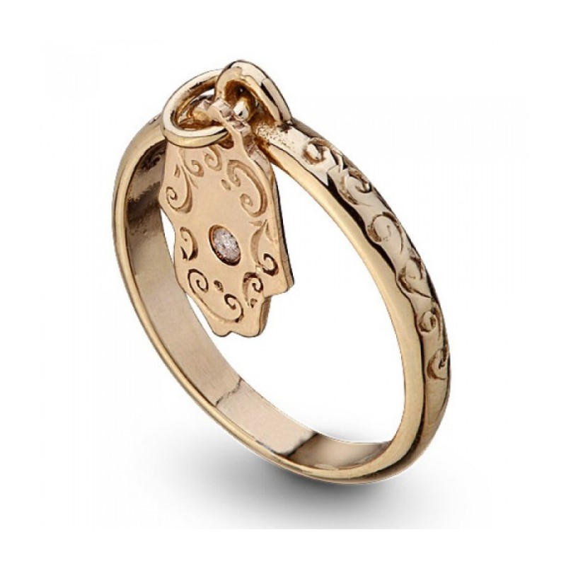 טבעת קבלה זהב הארי תליית חמסה עם יהלום ... | טבעות יהודיות